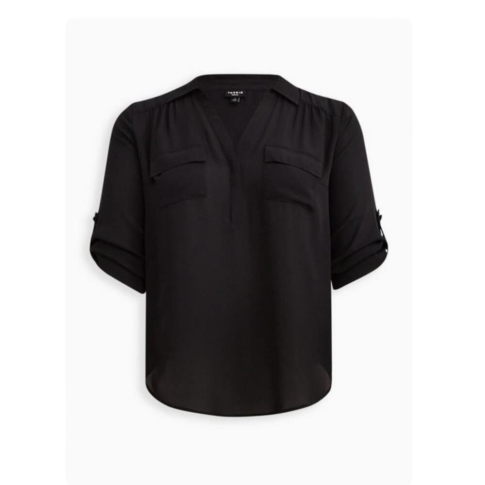 TORRID Black Harper Georgette Blouse Womens Plus Size 1 3/4 Sleeve Pocket